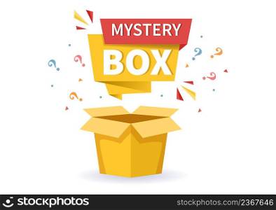 Mystery Gift Box with Cardboard Box Open Inside with a Question Mark, Lucky Gift or Other Surprise in Flat Cartoon Style Illustration