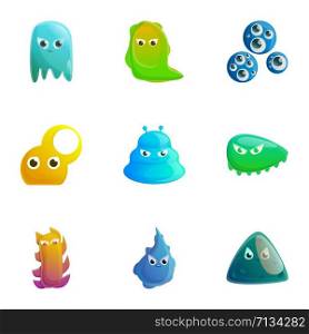 Mystery monster icon set. Cartoon set of 9 mystery monster vector icons for web design isolated on white background. Mystery monster icon set, cartoon style