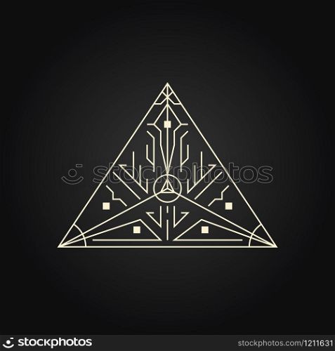 Mystery tribal illustration. Geometric shape, abstract art vector deco frame. Hipster trendy line style 1920 design. Luxury cover graphic poster brochure design. Elegant sign and icon.