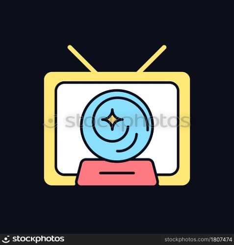 Mystic show RGB color icon for dark theme. Mystery series on television channel. Fiction movie. Isolated vector illustration on night mode background. Simple filled line drawing on black. Mystic show RGB color icon for dark theme