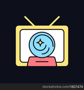 Mystic show RGB color icon for dark theme. Mystery series on television channel. Fiction movie. Isolated vector illustration on night mode background. Simple filled line drawing on black. Mystic show RGB color icon for dark theme