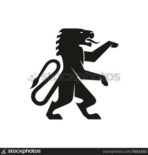 Mythical creature, isolated heraldry black korean dragon with four toes. Vector lion heraldic mascot. Korean dragon lion heraldry mascot isolated icon