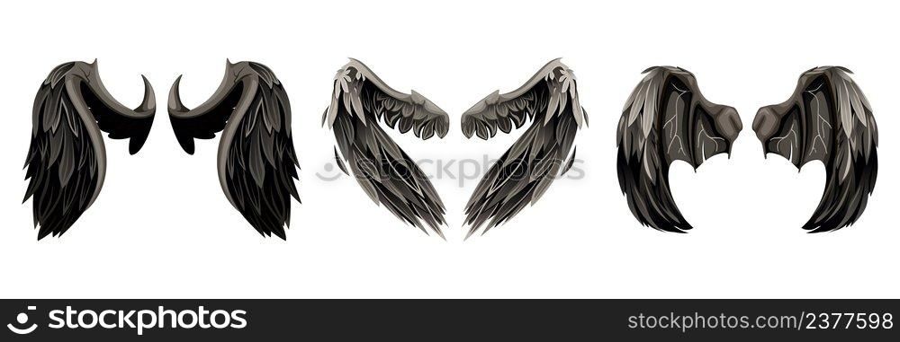 Mythical dragon wings set with isolated images of wings with huge bird and rat with isolated vector illustration. Mythical Wings Dragon Composition