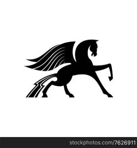 Mythical pegasus isolated winged horse. Vector heraldic animal, heraldry emblem, flying stallion. Pegasus with wings isolated mythical animal