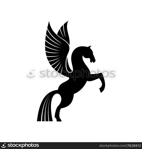 Mythical pegasus isolated winged horse. Vector heraldic animal, heraldry emblem, flying stallion. Pegasus with wings isolated mythical animal