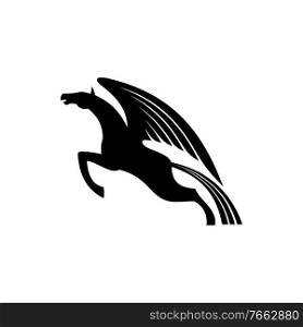 Mythical pegasus isolated winged horse. Vector heraldic animal, heraldry emblem, flying stallion. Pegasus with wings isolated mythical animal