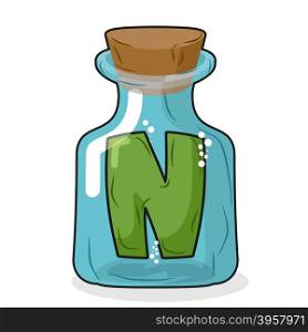 N in magical bottle. Letter in a bottle for laboratory and scientific research. Vector illustration.&#xA;