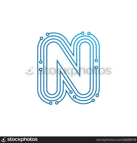 N initial letter Circuit technology illustration logo vector template