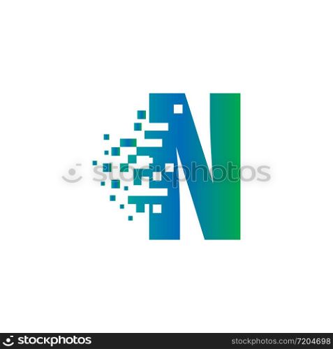 N Initial Letter Logo Design with Digital Pixels in Gradient Colors