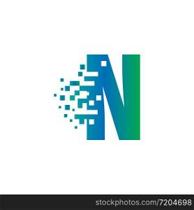 N Initial Letter Logo Design with Digital Pixels in Gradient Colors