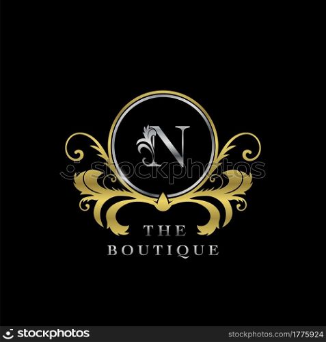 N Letter Golden Circle Luxury Boutique Initial Logo Icon, Elegance vector design concept for luxuries business, boutique, fashion and more identity.