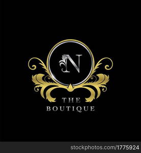 N Letter Golden Circle Luxury Boutique Initial Logo Icon, Elegance vector design concept for luxuries business, boutique, fashion and more identity.