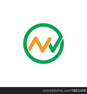 n Letter green check mark or nw letter circle icon Template Vector illustration design web