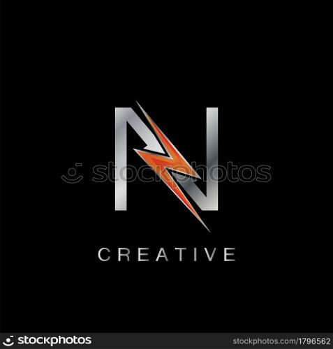 N Letter Logo, Abstract Techno Thunder Bolt Vector Template Design.