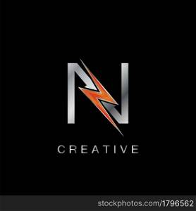 N Letter Logo, Abstract Techno Thunder Bolt Vector Template Design.