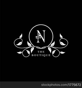 N Letter Logo Boutique Luxury Nature Floral Flower. Monogram vector design concept letter and floral flower with leaf for initial, fashion brand, and luxuries business identity.