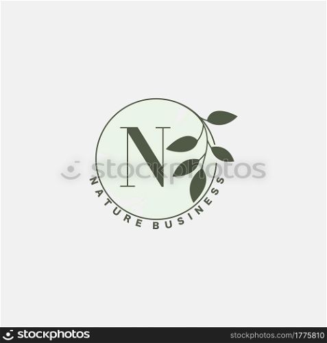 N Letter Logo Circle Nature Leaf, vector logo design concept botanical floral leaf with initial letter logo icon for nature business.