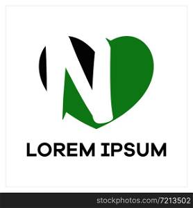 N letter logo design. Letter n in heart shape vector illustration.