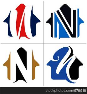 N letter logo design. Letter n in house shape vector illustration.