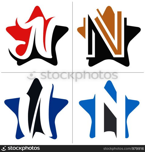 N letter logo design. Letter n in star shape vector illustration.