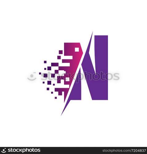 N Letter Logo Design with Digital Pixels in concept strokes