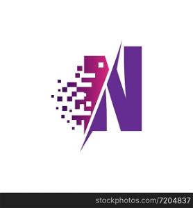 N Letter Logo Design with Digital Pixels in concept strokes