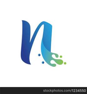 N letter logo design with water splash ripple template