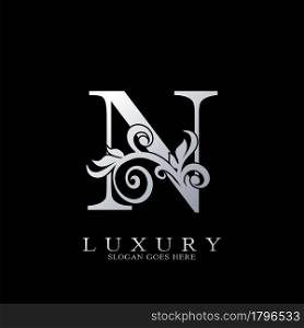 N Letter Logo Monogram Luxury Initial Logo vector template design silver.