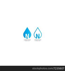 N logo letter design concept drop wather in blue color