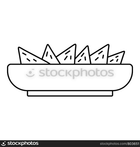 Nachos plate icon. Outline nachos plate vector icon for web design isolated on white background. Nachos plate icon, outline style