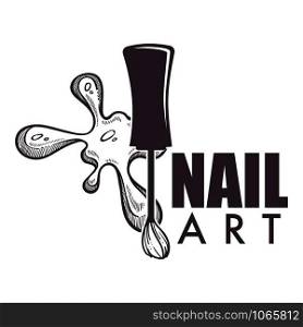 Nail art spa salon making new manicure for women vector monochrome sketch outline isolated logotype of brush and splash of paint for making pedicure for glamour ladies stylish manicured design.. Nail art spa salon making new manicure for women