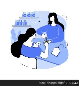 Nail bar isolated cartoon vector illustrations. Smiling and happy woman making manicure in salon, attending nail bar, girls daily routine, beauty procedures, people lifestyle vector cartoon.. Nail bar isolated cartoon vector illustrations.