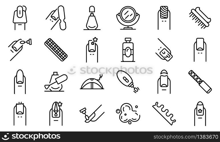 Nail icons set. Outline set of nail vector icons for web design isolated on white background. Nail icons set, outline style