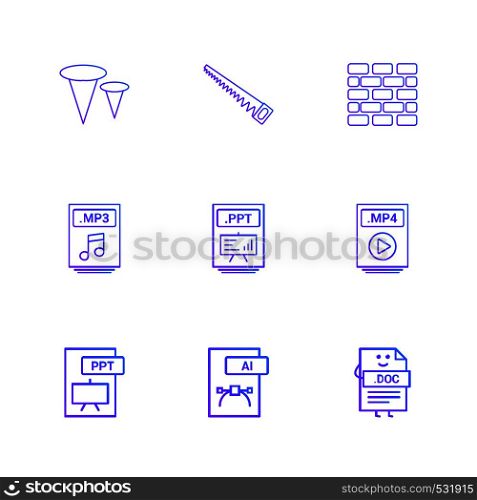 Nails , saw , bricks wall , mp3 , audio file , ppt , power point file , mp4 , video file , pptx , ai , doc , document , icon, vector, design, flat, collection, style, creative, icons