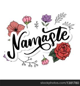 Namaste lettering Indian greeting, Hello in Hindi T shirt hand lettered calligraphic design. Inspirational vector. Namaste lettering Indian greeting, Hello in Hindi T shirt hand lettered calligraphic design. Inspirational vector typography.