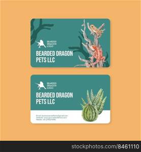 Name card template with bearded dragon animal concept,watercolor style 