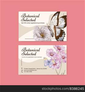 Name card template with botanical vintage concept,watercolor style 