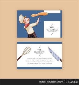 Name card template with chef day concept,watercolor style
