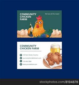 Name card template with chicken farm food concept,watercolor style  