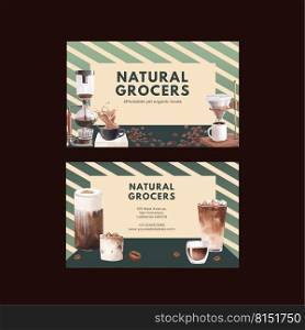 Name card template with coffee concept watercolor illustration
