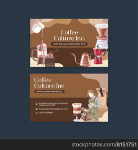 Name card template with coffee concept watercolor illustration