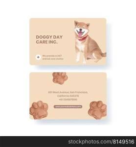 Name card template with cute dog concept,watercolor style 
