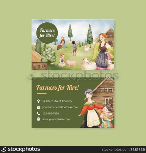 Name card template with European folk farm life concept,watercolor style
