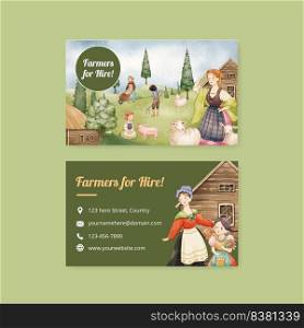 Name card template with European folk farm life concept,watercolor style
