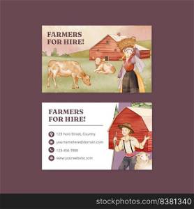 Name card template with European folk farm life concept,watercolor style 