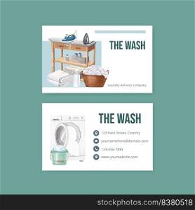 Name card template with laundry day concept,watercolor style 