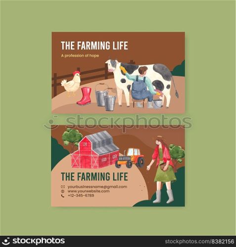 Name card template with national farmers day concept,watercolor style
