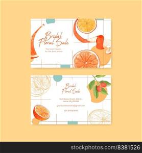 Name card template with orange grapefruit concept,watercolor
