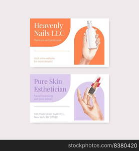 Name card template with skin care beauty concept,watercolor style
