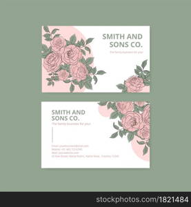 Name card template with spring line art concept design watercolor illustration